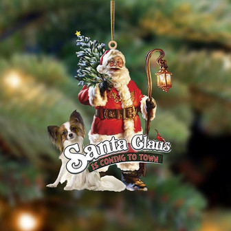 Santa Is Coming To Town With Papillon-Two Sided Ornament - Thegiftio UK