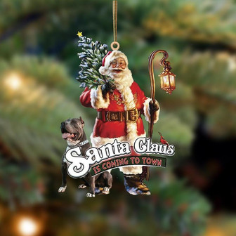 Santa Is Coming To Town With Pitbull-Two Sided Ornament - Thegiftio UK