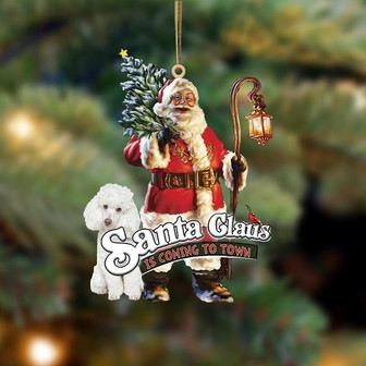 Santa Is Coming To Town With Poodle (1)-Two Sided Ornament - Thegiftio UK