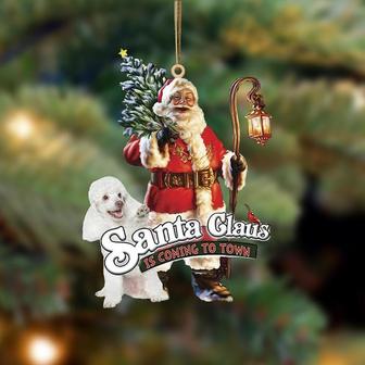 Santa Is Coming To Town With Poodle (3)-Two Sided Ornament - Thegiftio UK