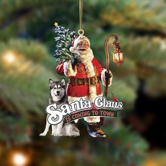 Santa Is Coming To Town With Siberian Husky-Two Sided Ornament - Thegiftio UK
