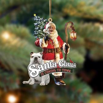 Santa Is Coming To Town With White English Bulldog-Two Sided Ornament - Thegiftio UK