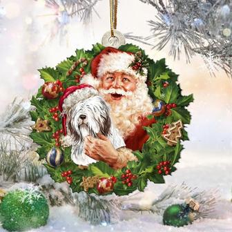 Santa Holds The Bearded Collie-Two Sided Ornament - Thegiftio UK