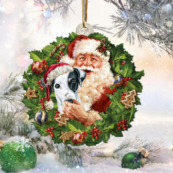 Santa Holds The Black and White Jack Russell Terrier-Two Sided Ornament - Thegiftio UK