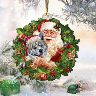Santa Holds The Brindle Akita-Two Sided Ornament - Thegiftio UK