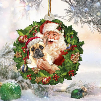 Santa Holds The French Bulldog-Two Sided Ornament - Thegiftio