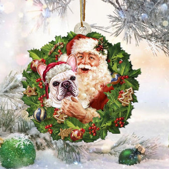 Santa Holds The French Bulldog3-Two Sided Ornament - Thegiftio UK