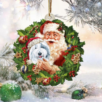 Santa Holds The Old English Sheepdog-Two Sided Ornament - Thegiftio UK