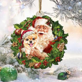 Santa Holds The Pomeranian-Two Sided Ornament - Thegiftio UK