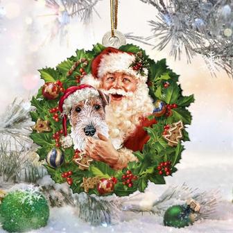 Santa Holds The Wire Fox Terrier-Two Sided Ornament - Thegiftio UK