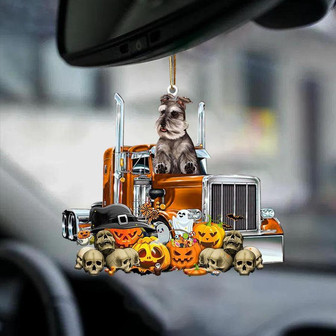 Schnauzer Uncropped-Pumpkin & Truck Car Hanging Ornament - Thegiftio UK