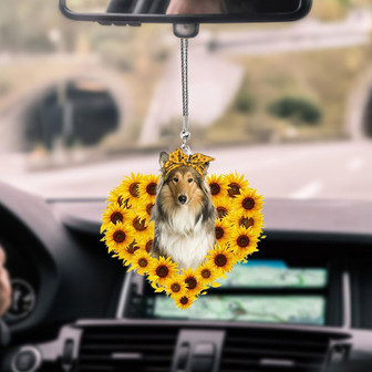 Scotch Collie-Sunflower Heart gift Car Ornament - Thegiftio