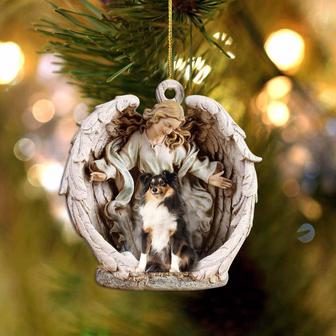 Shetland Sheepdog-Angel Hug Winter Love Two Sided Ornament - Thegiftio UK