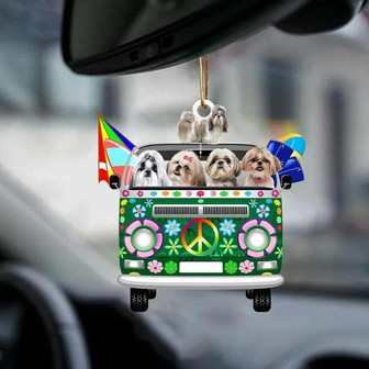 Shih Tzu-Green Hippie Van-Two Sided Ornament - Thegiftio UK