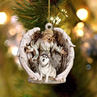 siberian husky (2)-Angel Hug Winter Love Two Sided Ornament - Thegiftio UK