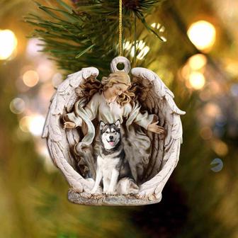 siberian husky-Angel Hug Winter Love Two Sided Ornament - Thegiftio UK