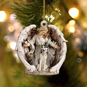 siberian husky2-Angel Hug Winter Love Two Sided Ornament - Thegiftio UK