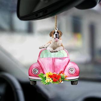 St Bernard-Pink Hippie Car-Two Sided Ornament - Thegiftio UK