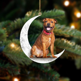 Staffordshire Bull Terrier 2-Sit On The Moon-Two Sided Ornament - Thegiftio UK
