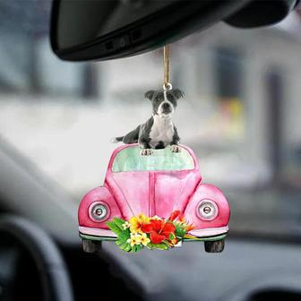 Staffordshire Bull Terrier 3-Pink Hippie Car-Two Sided Ornament - Thegiftio UK