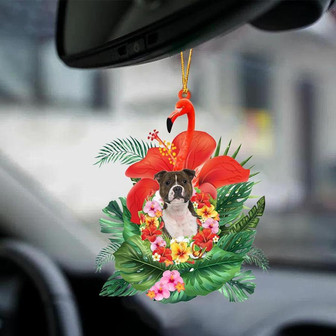 Staffordshire Bull Terrier-Dog And Flamingo-Two Sided Ornament - Thegiftio UK