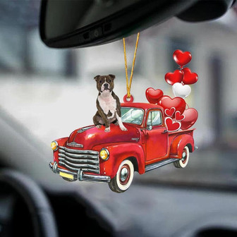 Staffordshire Bull Terrier-Red Sports car-Two Sided Ornament - Thegiftio UK