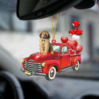 Tibetan Mastiff-Red Sports car-Two Sided Ornament - Thegiftio UK