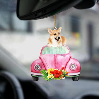 Welsh Corgi-Pink Hippie Car-Two Sided Ornament - Thegiftio UK