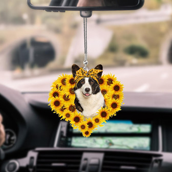 Welsh Corgi-Sunflower Heart gift Car Ornament - Thegiftio UK