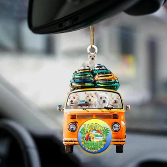 West Highland White Terrier-Orange Hippie Van-Two Sided Ornament - Thegiftio UK