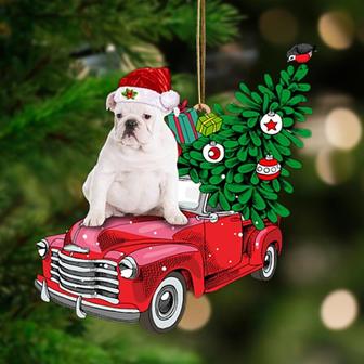 WHITE English Bulldog-Pine Truck Hanging Ornament - Thegiftio UK