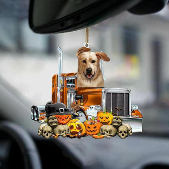 Yellow Lab-Pumpkin & Truck Car Hanging Ornament - Thegiftio UK