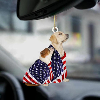 Yellow Labrador Retriever And English Bulldog American Patriot Flag Two Sided Ornament - Thegiftio UK