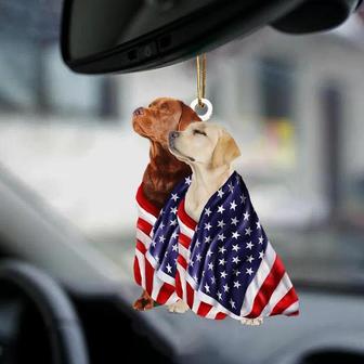 Yellow And Red Fox Labrador Retrievers American Patriot Flag Two Sided Ornament - Thegiftio UK