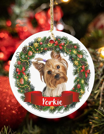Yorkie-Noel Circle-Two Sided Ornament - Thegiftio UK