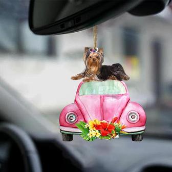 Yorkshire Terrier-Pink Hippie Car-Two Sided Ornament - Thegiftio UK