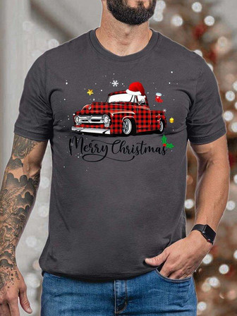 Men’s Merry Christmas Hat Christmas Casual Crew Neck Fit T-shirt - Thegiftio UK