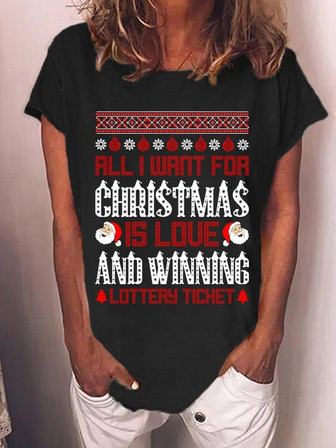 All I Want For Christmas Is Love And Winning Lottery Ticket Womens T-shirt - Thegiftio UK