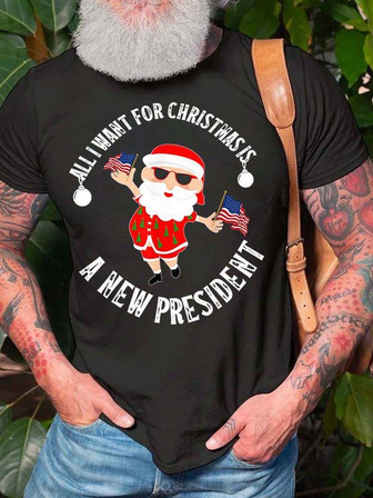 Men’s All I Want For Christmas A New President Fit Casual Crew Neck T-shirt - Thegiftio UK