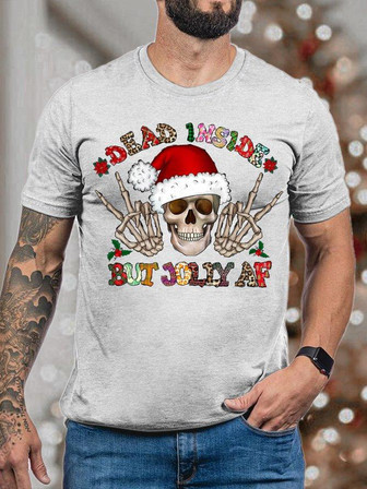 Men's Christmas Dear Insidebut Jolly Af Graphics Print Skull Casual Loose T-shirt - Thegiftio UK