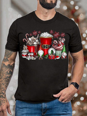 Men's Christmas Gnome Snowman Graphics Print Casual T-shirt - Thegiftio UK
