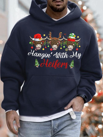 Mens Christmas Hoodie Hangin With My Heifers Mens Hoodie Men's Hoodie - Thegiftio UK