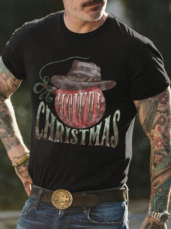 Men's Howdy Christmas Cowboy Funny Graphics Print Casual Animal Loose T-shirt - Thegiftio UK