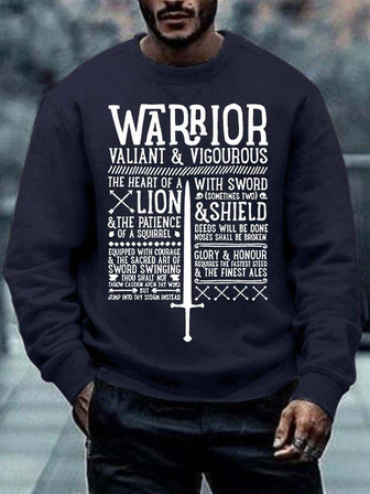 Men’s Warrior Valiant Vigourous The Heart Of A Lion Regular Fit Text Letters Casual Sweatshirt - Thegiftio UK