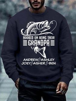 Men’s Hooked On Being Their Grandpa Casual Text Letters Regular Fit Sweatshirt - Seseable