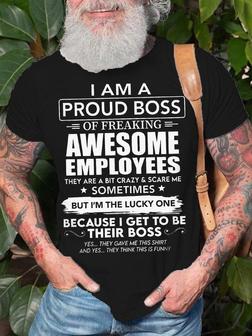 Men's Funny Holiday Gift I Am A Proud Boss Casual Letters T-shirt - Seseable