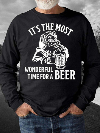 Men’s It’s The Most Wonderful Time For A Beer Merry Christmas Crew Neck Casual Christmas Sweatshirt - Thegiftio UK