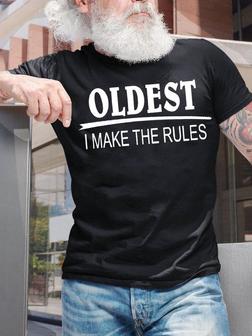 Men's Oldest I Make The Rules Funny Graphic Print Casual Crew Neck Text Letters T-shirt - Thegiftio UK