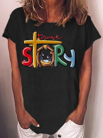 Women's True Story Christmas Nativity Jesus Christian Christmas Casual T-shirt - Thegiftio UK