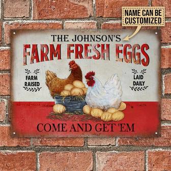 Personalized Chicken Farm Raised Laid Daily Turquoise Customized Classic Metal Signs - Personalized Chicken Coop Sign - Thegiftio